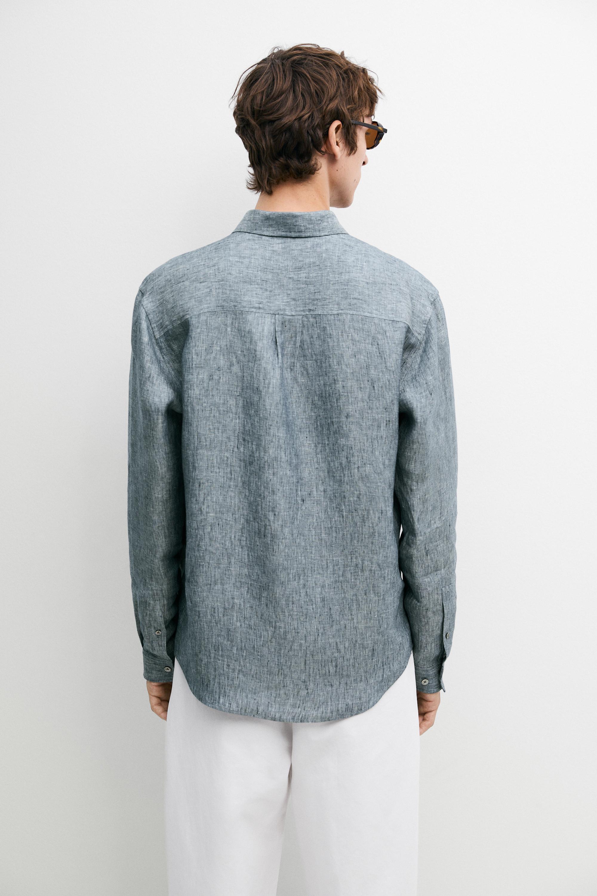 Regular fit melange twill 100% linen shirt